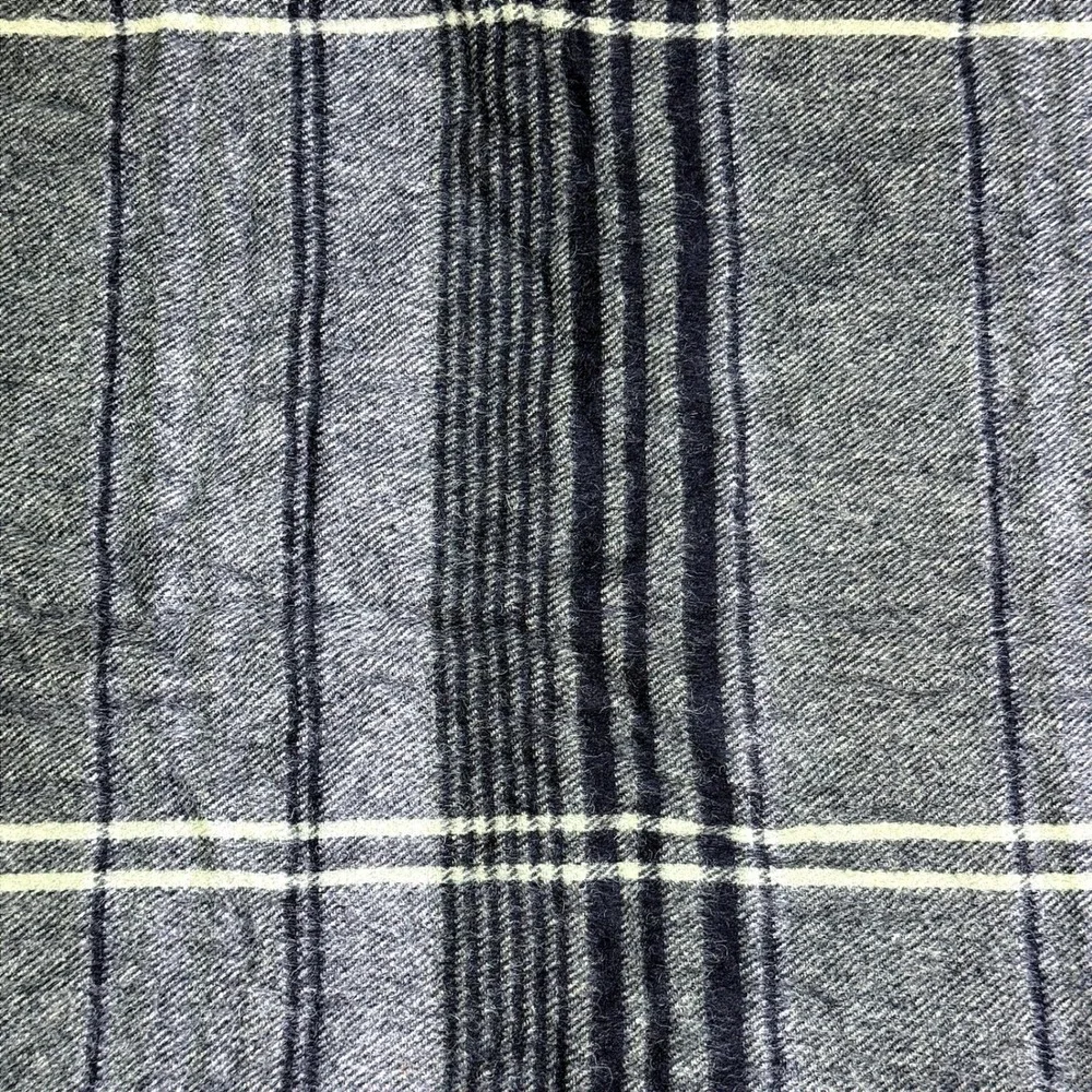 Vintage Wool O The West Black Grey Plaid 100% Wool Throw Blanket 60" x 55" Retro - Picture 3 of 4